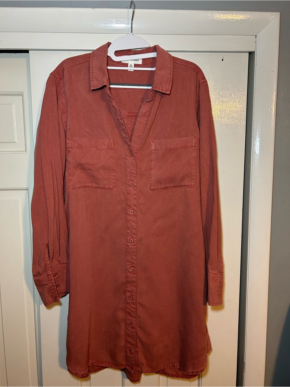 cloth & stone Anthropologie Orange Rust Button-Front Midi Shirt Dress